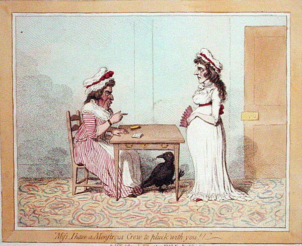 `` ملكة جمال لدي غراب وحشي لأنتفه معك '' ، نشرته هانا همفري عام 1794 (نقش ملون يدويًا) بواسطة جيمس جيلراي