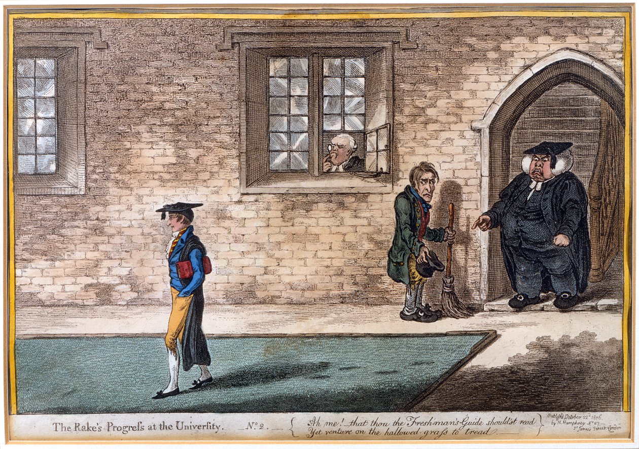 اللوحة 2 من "تقدم Rake&39;s في الجامعة" ، التي نشرتها هانا همفري في عام 1806 (النقش الملون يدويًا) بواسطة جيمس جيلراي