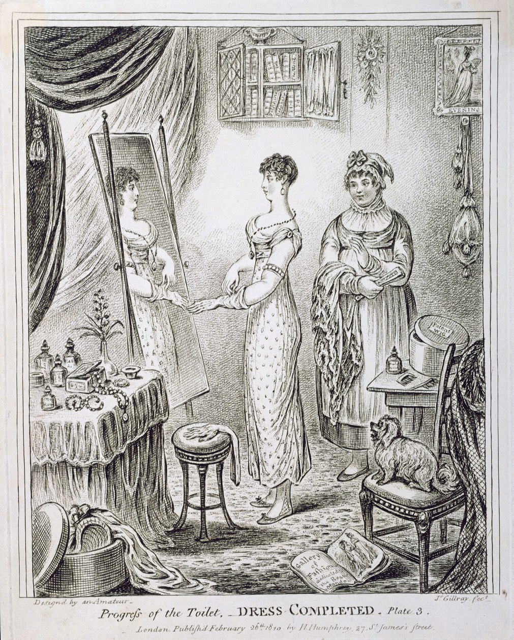 تقدم المرحاض ، أو فستان مكتمل ، نشرته هانا همفري في عام 1810 بواسطة جيمس جيلراي
