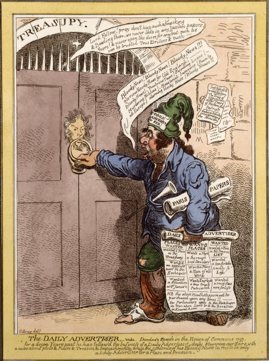 الرسوم المتحركة الساخرة في المعلن اليومي بخصوص خطاب دونداس في مجلس العموم ، 1797 بواسطة جيمس جيلراي