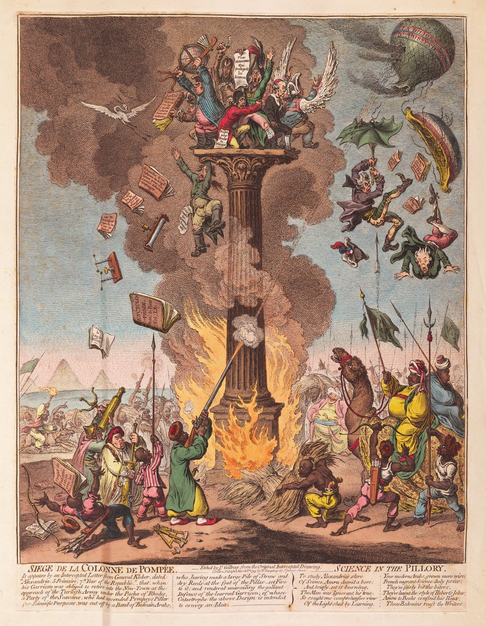 Siege de la Colonne de Pompee، Science in the Pillory، pub. 1799 (نقش ملون) بواسطة جيمس جيلراي