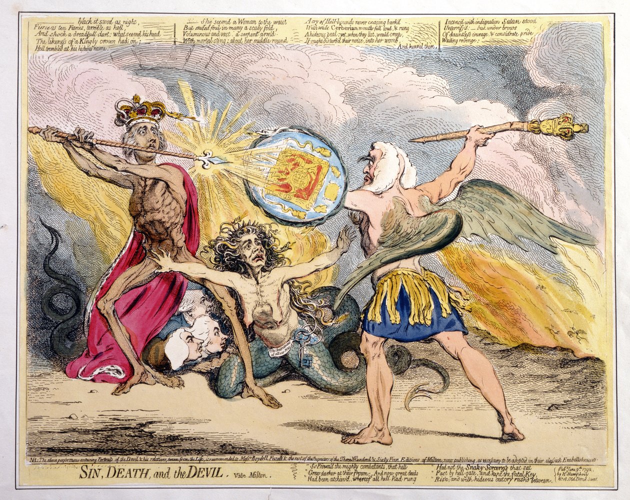 الخطيئة والموت والشيطان ، نشرته هانا همفري في 1792 (النقش اليدوي) بواسطة جيمس جيلراي
