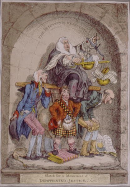 رسم تخطيطي لنصب تذكاري للعدالة المحبطة ، نشرته هانا همفري عام 1806 (نقش ملون يدويًا) بواسطة جيمس جيلراي