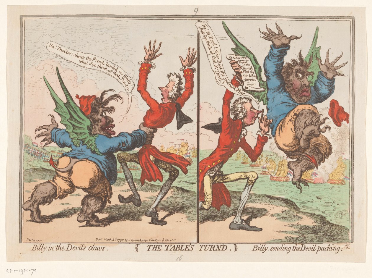 Spotprent op William Pitt en Charles Fox1797 تحول الجدول (العنوان على الكائن) بواسطة جيمس جيلراي