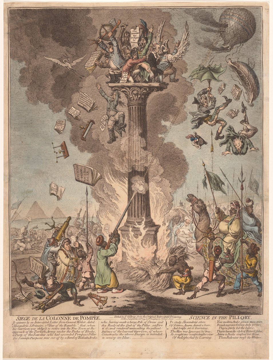 رسم كاريكاتوري في الرحلة الاستكشافية الفرنسية إلى مصر ، 1799 Siege de la Colonne de Pompee / العلوم في الحجرة (العنوان على الكائن) بواسطة جيمس جيلراي
