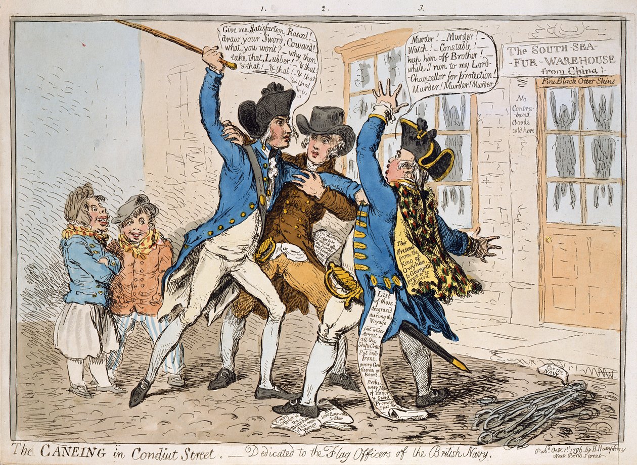 The Caneing in Conduit Street ، نشرته هانا همفري ، 1796 (النقش اليدوي) بواسطة جيمس جيلراي