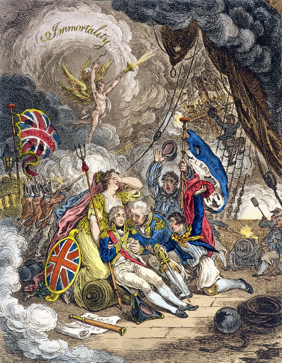 وفاة اللواء اللورد نيلسون في لحظة الانتصار! نشرته هانا همفري عام 1805 (نقش يدوي) بواسطة جيمس جيلراي