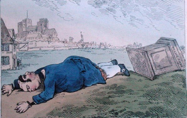 The Fall of Dagon ، أو Rare News for Leadenhall Street ، الذي نشره William Humphrey في عام 1784 (نقش ملون يدويًا) بواسطة جيمس جيلراي