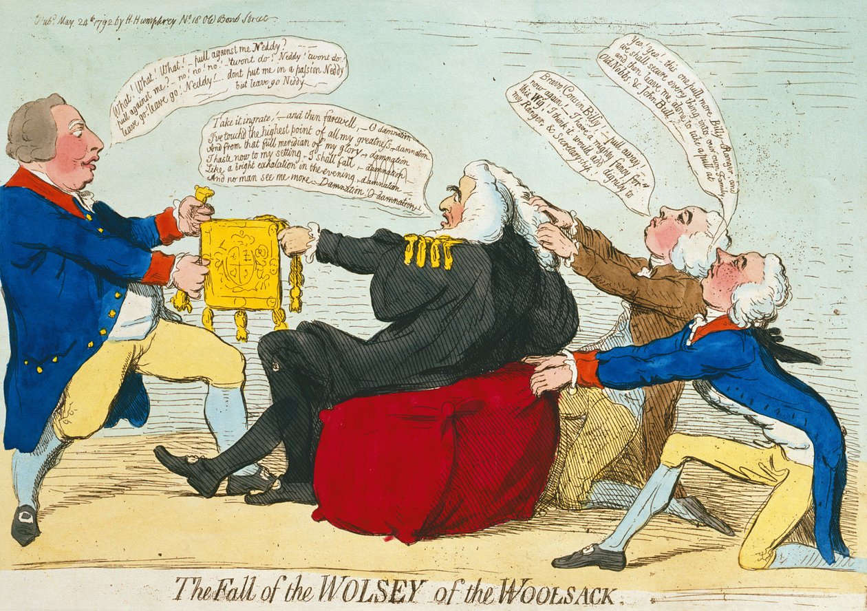 سقوط Wolsey of the Woolsack ، نشرته هانا همفري في 1792 (النقش الملون يدويًا) بواسطة جيمس جيلراي