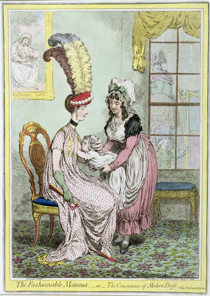 الماما العصرية ، أو ملاءمة الثوب الحديث ، نُشرت عام 1796 (نقش ملون) بواسطة جيمس جيلراي