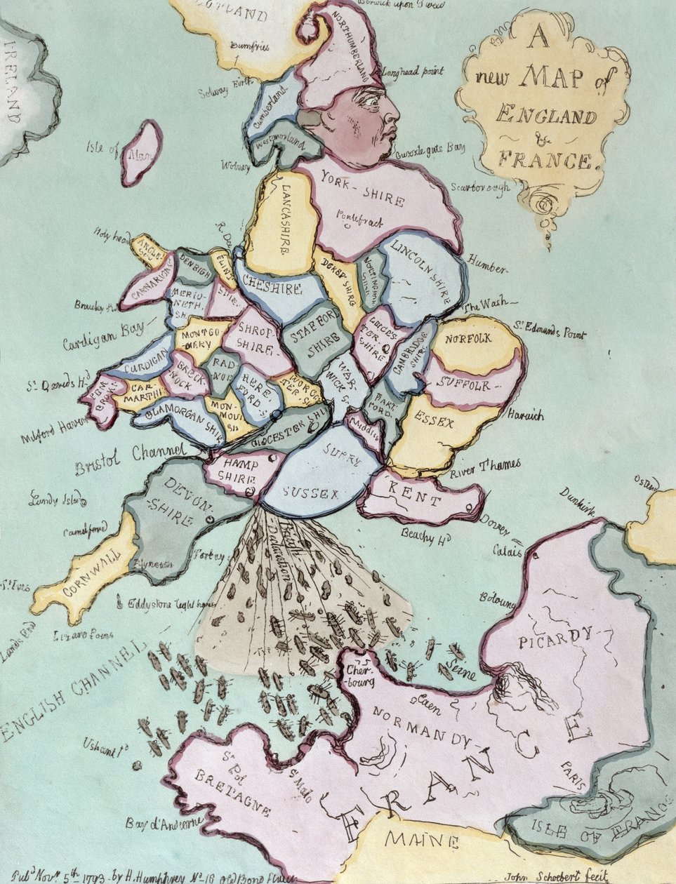 الغزو الفرنسي ، أو جون بول بومباند بوم بومس ، نشرته هانا همفري في 1793 (النقش الملون يدويًا) بواسطة جيمس جيلراي