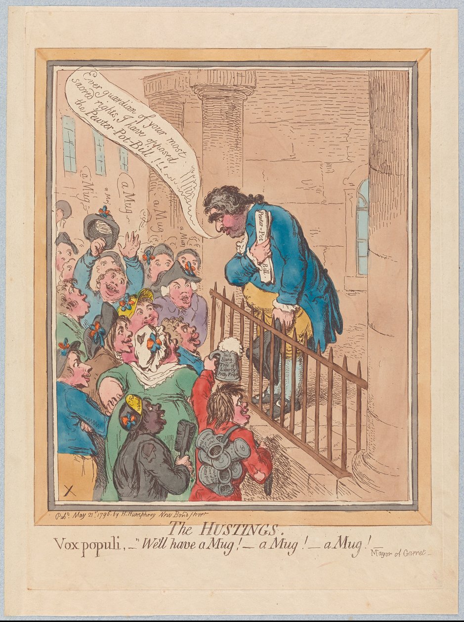 ذا هاستينغز. Vox Populi حسنا لديك كوب! كأس! مج! حانة. 1796 (نقش ملون) بواسطة جيمس جيلراي
