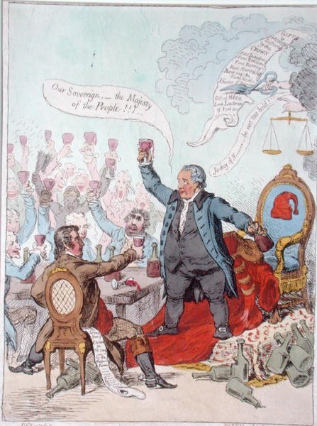 The Loyal Toast ، الذي نشرته هانا همفري عام 1798 (نقش ملون يدويًا) بواسطة جيمس جيلراي