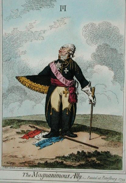 The Magnanimous Ally ، الذي نشرته هانا همفري عام 1799 (نقش ملون يدويًا) بواسطة جيمس جيلراي