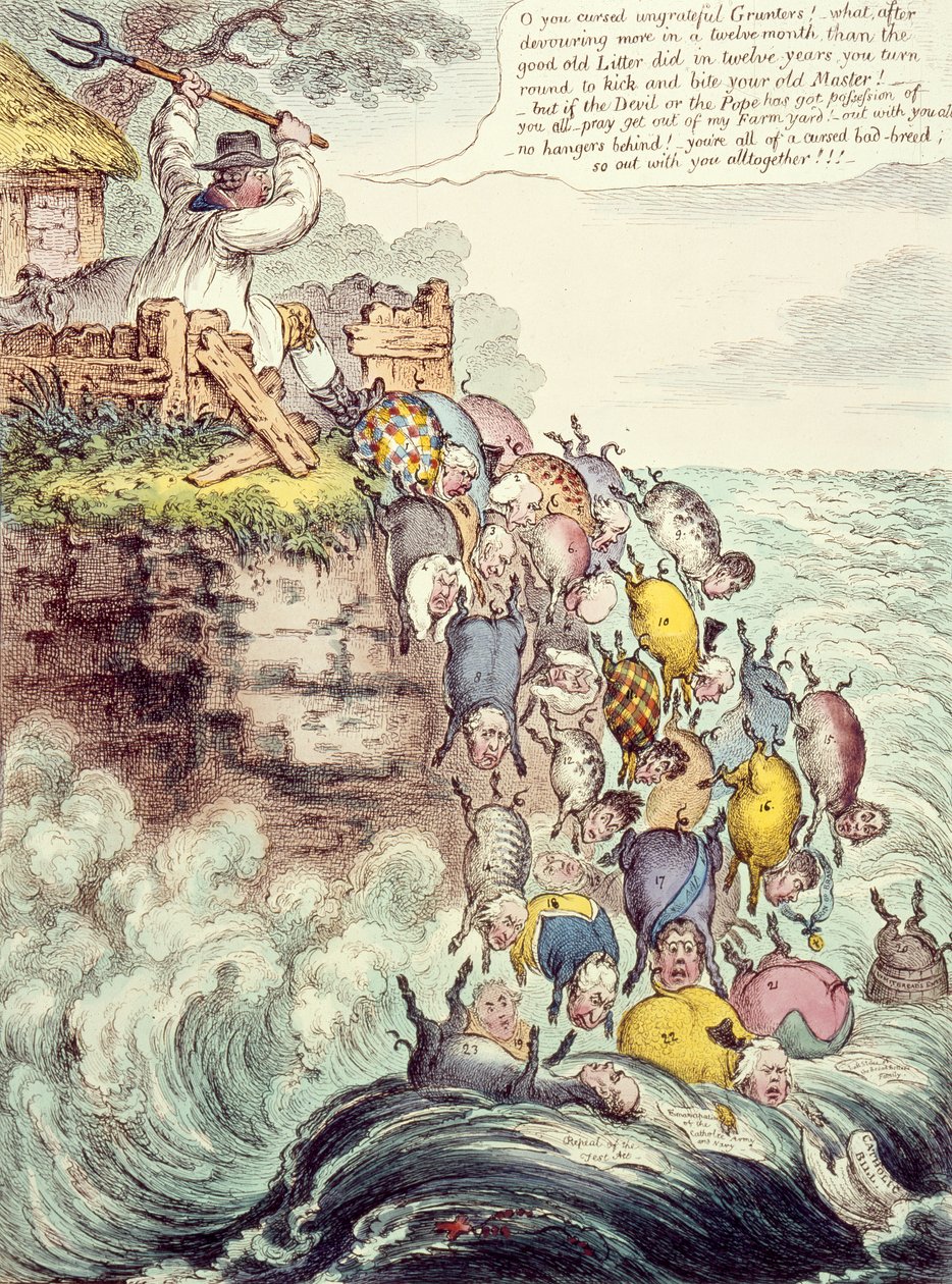 الخنازير المملوكة ، أو القمامة ذات القاع العريض التي تتقدم بشكل متجه إلى بحر الجحيم ، 1807 بواسطة جيمس جيلراي