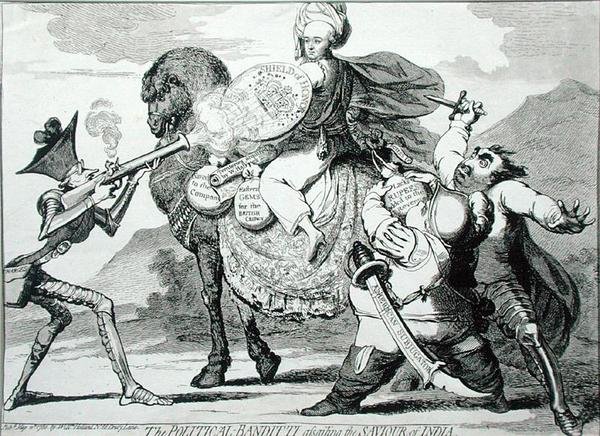 اللصوص السياسي يهاجم منقذ الهند ، الذي نشره دبليو هولاند عام 1786 (النقش) بواسطة جيمس جيلراي
