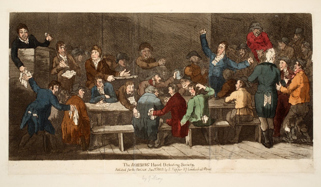 The ROBBING Hood Debating Society، pub S. Tipper، 1st January 1809 (نقش ملون باليد) بواسطة جيمس جيلراي
