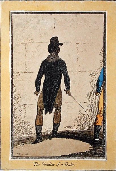 ظل الدوق ، الذي نشرته هانا همفري عام 1795 (نقش ملون يدويًا) بواسطة جيمس جيلراي