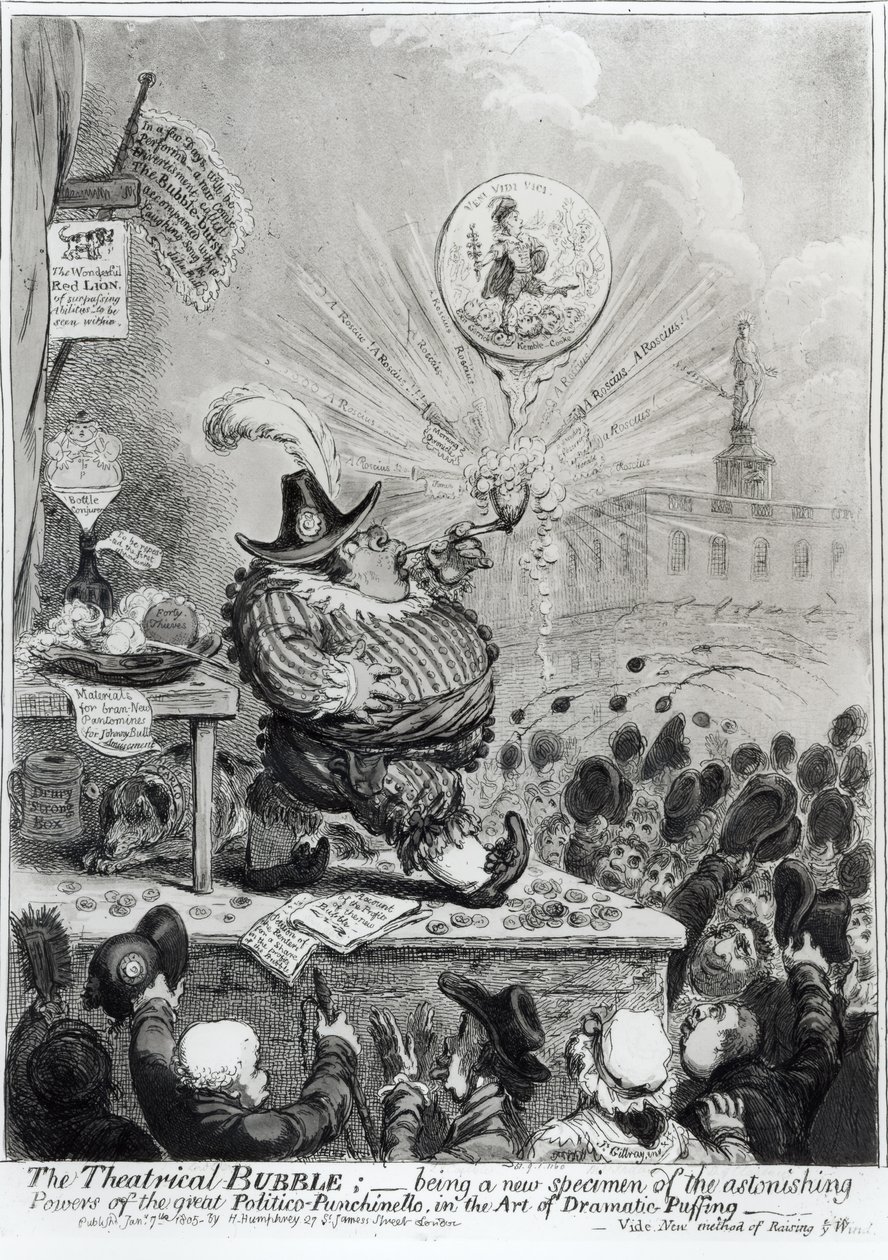 The Theatrical Bubble ... التي نشرتها هانا همفري (fl.1778-1822) 1805 (النقش و الماء) بواسطة جيمس جيلراي