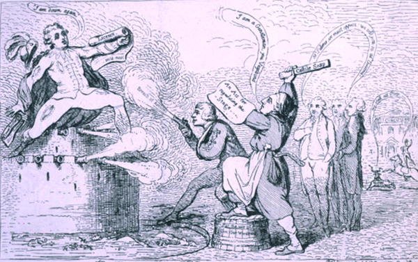 الحرب المسرحية ، التي نشرتها SW Fores عام 1787 (التنميش) بواسطة جيمس جيلراي
