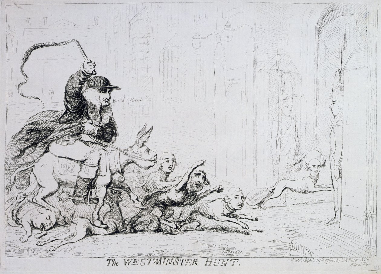 The Westminster Hunt ، تم نشره بواسطة 1788 (نقش ملون يدويًا) بواسطة جيمس جيلراي