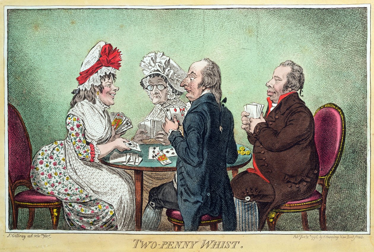 Two-Penny Whist ، نشرته هانا همفري في عام 1796 (النقش والحفر والنقش المائي والحمام على الورق) بواسطة جيمس جيلراي