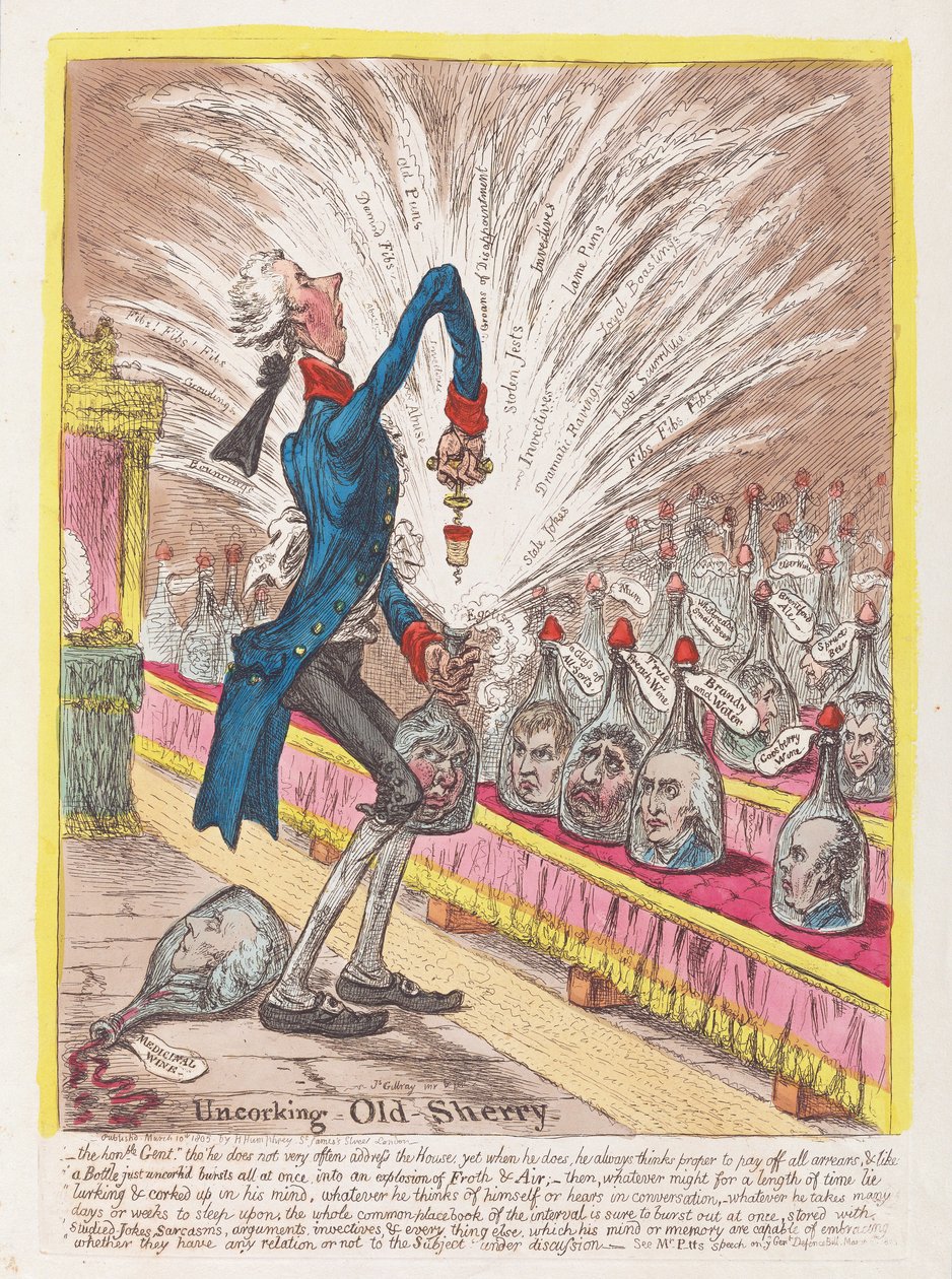 Uncorking Old Sherry، pub. 1805 (نقش يدوي) بواسطة جيمس جيلراي
