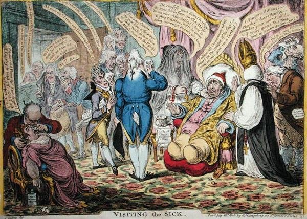 زيارة المريض ، نشرته هانا همفري عام 1806 (نقش ملون يدويًا) بواسطة جيمس جيلراي