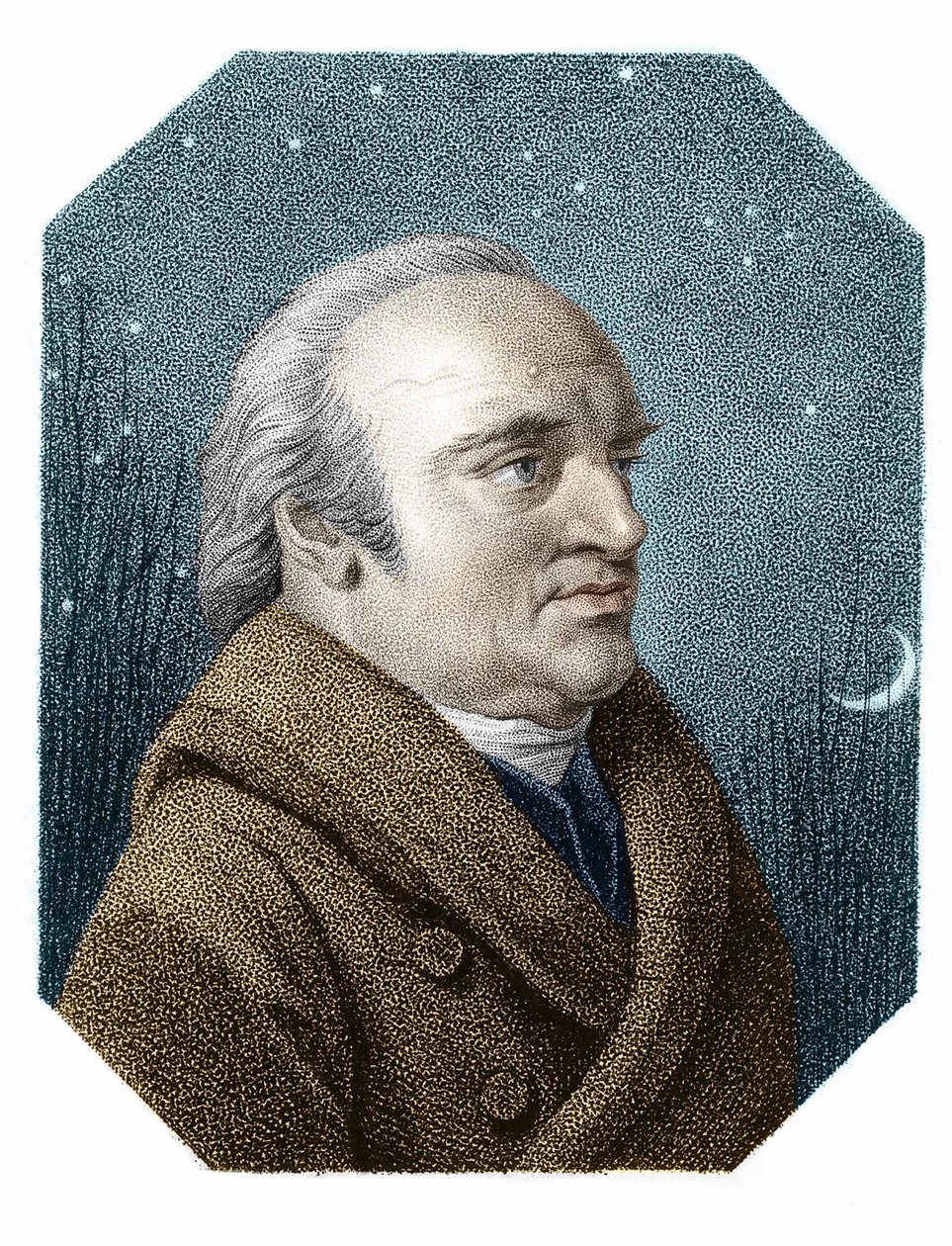 صورة ويليام هيرشل (1738 - 1822) على خلفية سماء مرصعة بالنجوم - من نقش نحاسي لجيمس جودبي بواسطة جيمس جودبي