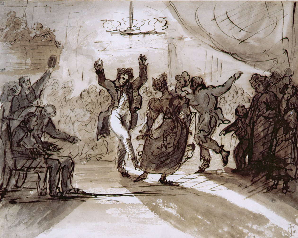 The Hunt Ball، c.1820 (قلم جاف وحبر بني داكن ويغسل على ورق) بواسطة جيمس جرانت