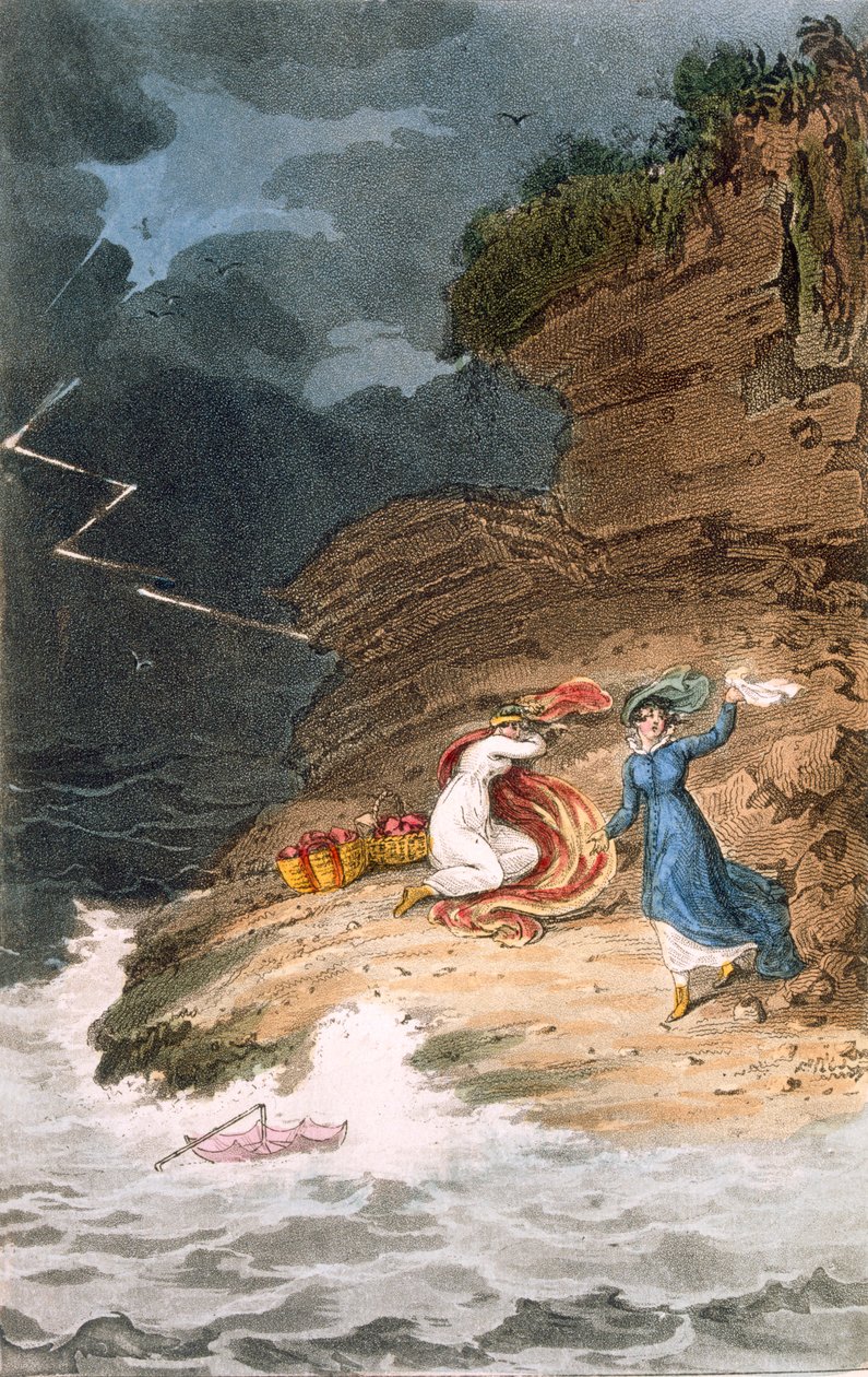 تقطعت السبل باثنين من ريجنسي بيل على الشاطئ الأمامي بسبب عاصفة ، 1795-1805. بواسطة جيمس جرين