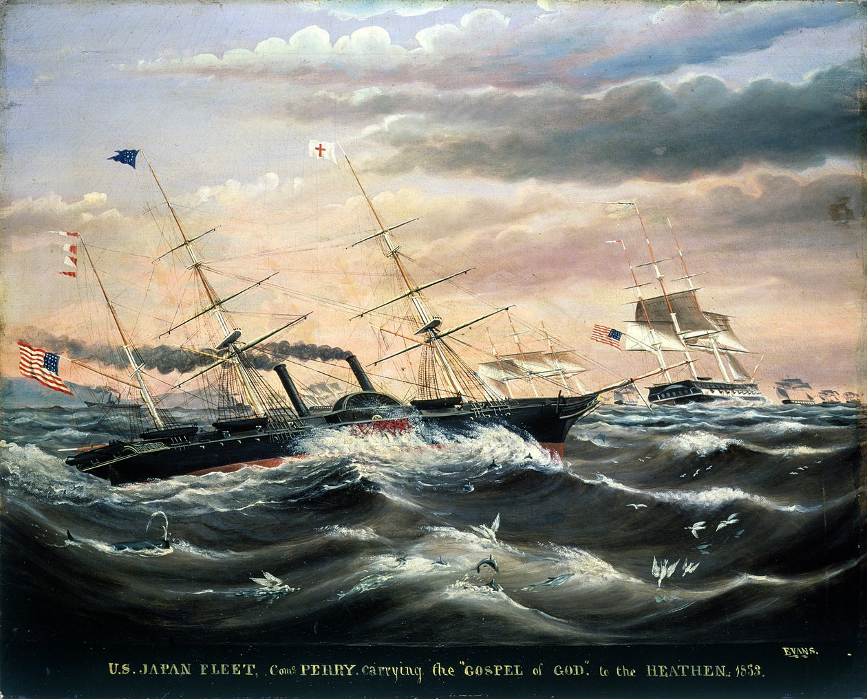 الأسطول الأمريكي الياباني ، العميد البحري بيري يحمل إنجيل الله إلى الوثنيين ، 1853 بواسطة جيمس جاي إيفانز