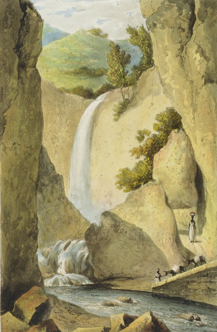 شلال على طريق Windward بالقرب من Kingston ، من "جولة خلابة في جزيرة جامايكا" ، نقشها توماس ساذرلاند ، 1824 بواسطة جيمس هاكويل