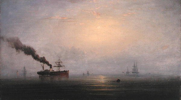 ضبابي الصباح على نهر التايمز ، حوالي 1874 (زيت على خشب) بواسطة جيمس هاميلتون
