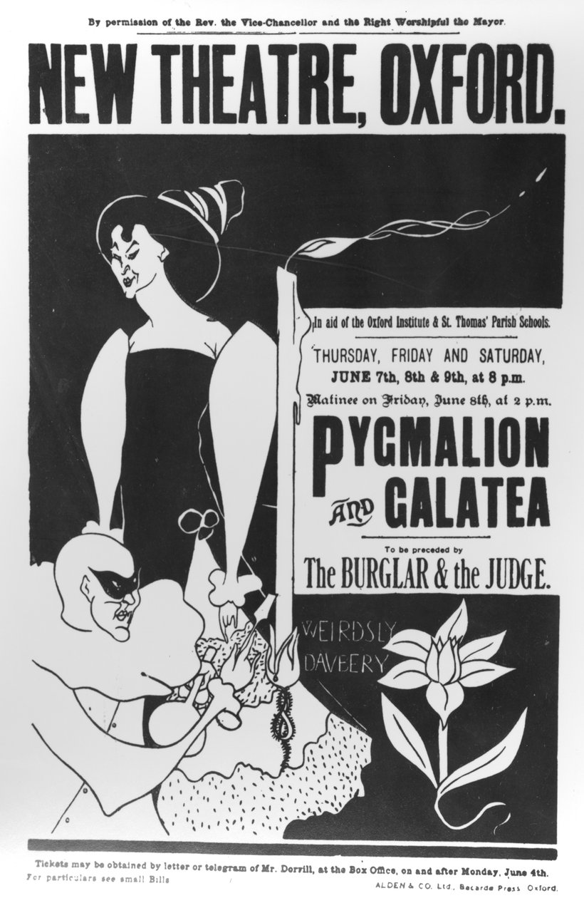 ملصق لإنتاج &39;Pygmalion and Galatea&39; في المسرح الجديد ، أكسفورد ، 7-9 يونيو 1894 بواسطة جيمس هيرن