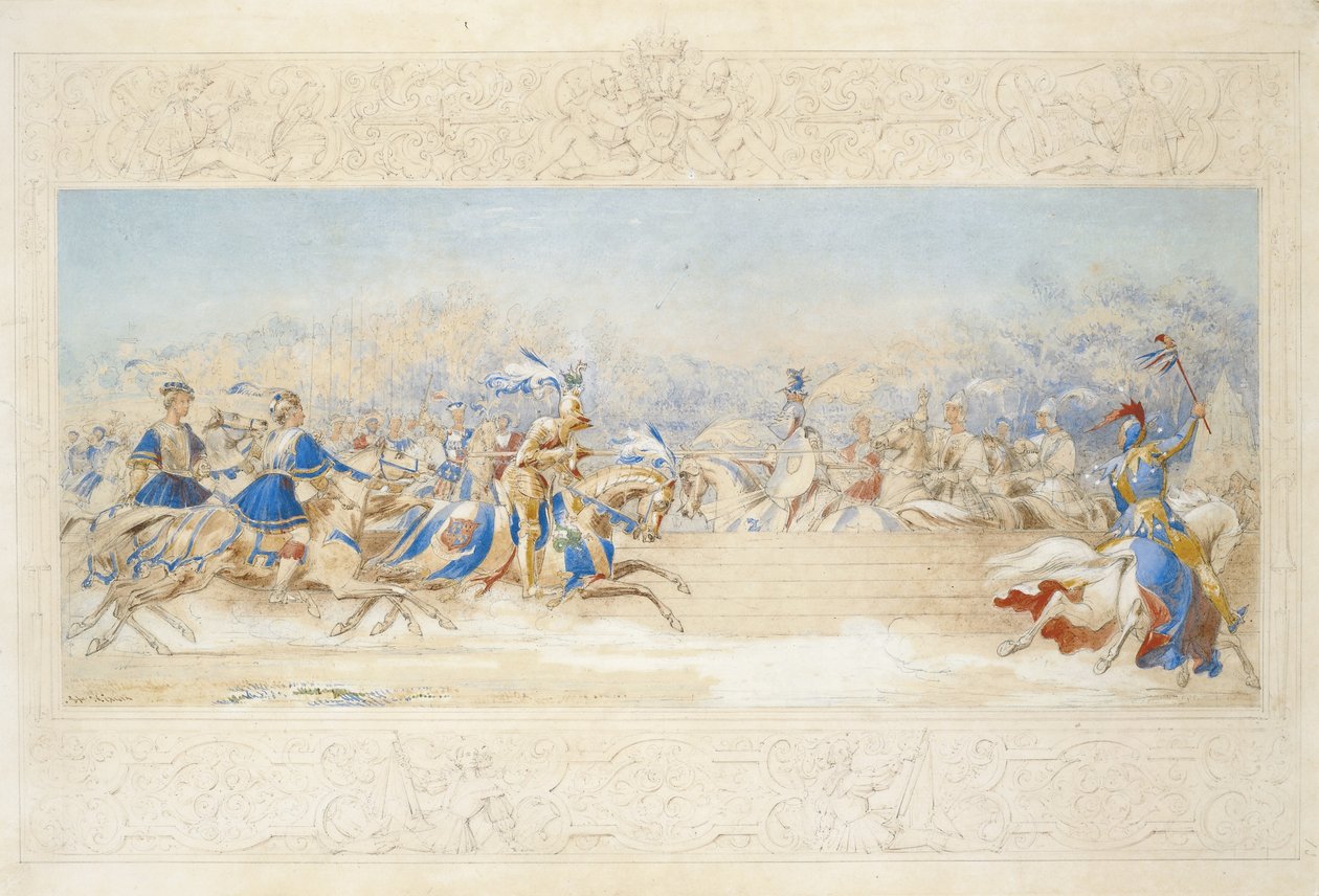 The Joust (قلم رصاص ومرحاض ولون جسم على ورق) بواسطة جيمس هنري نيكسون