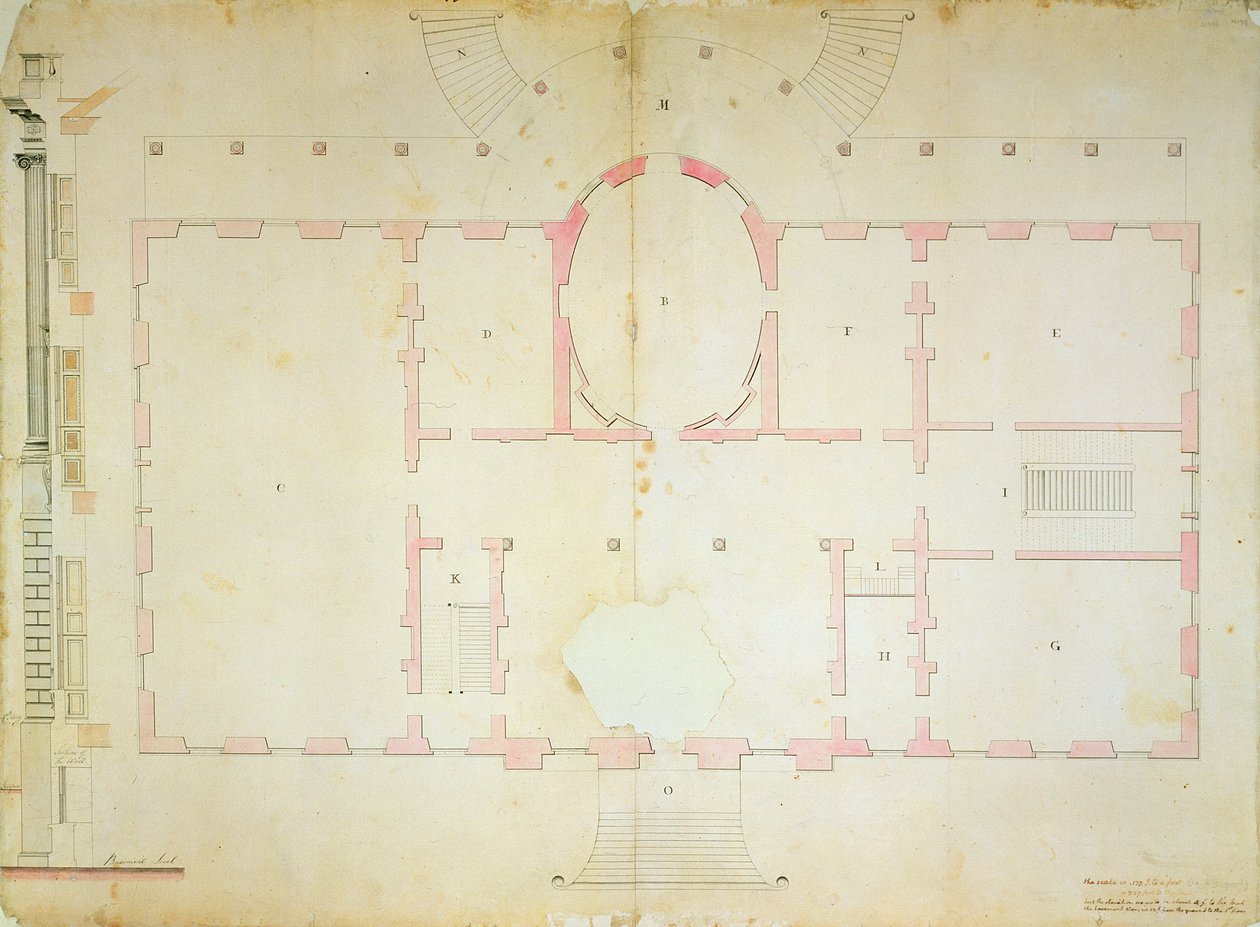 مخطط منزل الرؤساء ، واشنطن ، 1792 (غسيل بالحبر وقلم رصاص على ورق) بواسطة جيمس هوبان