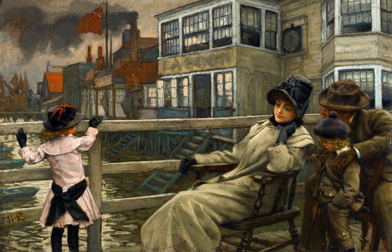 الفن الأكاديمي: في انتظار العبارة تيسو ، جيمس جاك جوزيف (1836-1902). زيت على خشب ، 22.5 × 32.5. مجموعة خاصة بواسطة جيمس جاك جوزيف تيسو