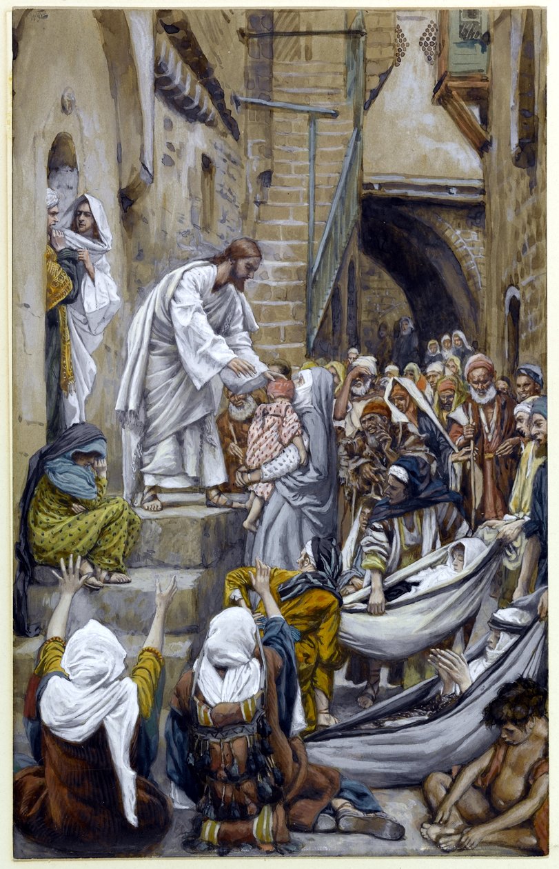 وتم تجميع كل المدينة معًا عند الباب ، توضيح لحياة المسيح ، c.1884-96 (مرحاض وغواش على ورق مقوى) بواسطة جيمس جاك جوزيف تيسو