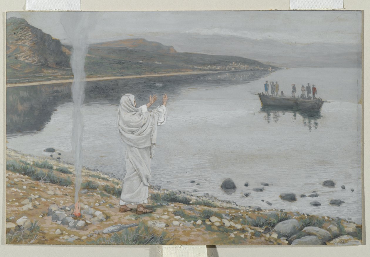يظهر المسيح على شاطئ بحيرة طبريا ، صورة من حياة ربنا يسوع المسيح ، 1886-1894 (مرحاض على الجرافيت على ورق) بواسطة جيمس جاك جوزيف تيسو