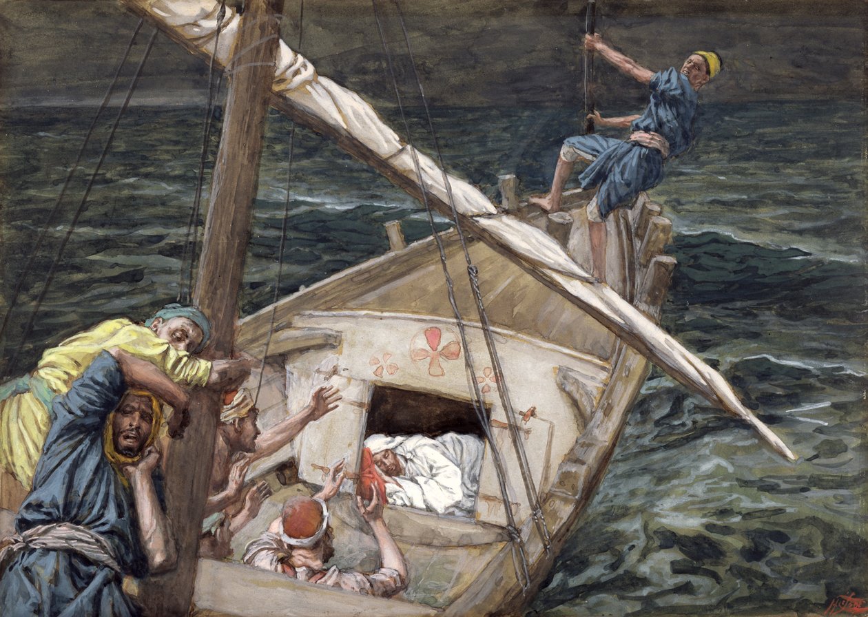 المسيح نائم أثناء العاصفة ، رسم توضيحي لحياة المسيح ، c.1886-94 (مرحاض وغواش على ورق مقوى) بواسطة جيمس جاك جوزيف تيسو