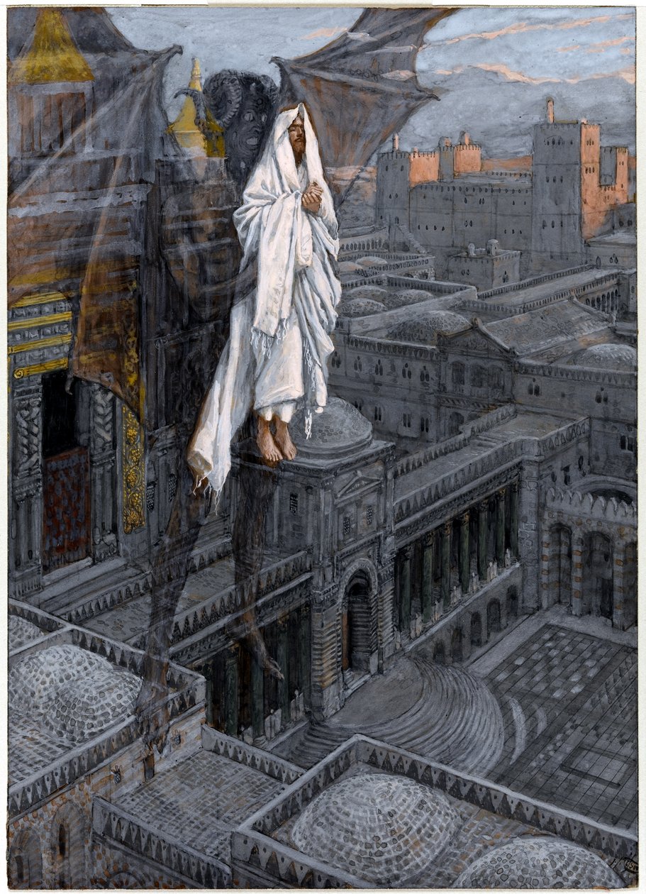 المسيح بورن يصل إلى قمة المعبد ، مثال لحياة المسيح ، c.1884-96 (مرحاض وغواش على ورق مقوى) بواسطة جيمس جاك جوزيف تيسو