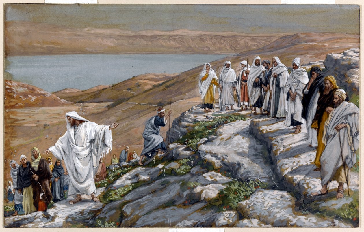 المسيح يرسل السبعين تلميذاً ، اثنان بواحد ، رسم توضيحي لحياة المسيح ، c.1884-96 (مرحاض وغواش على ورق مقوى) بواسطة جيمس جاك جوزيف تيسو