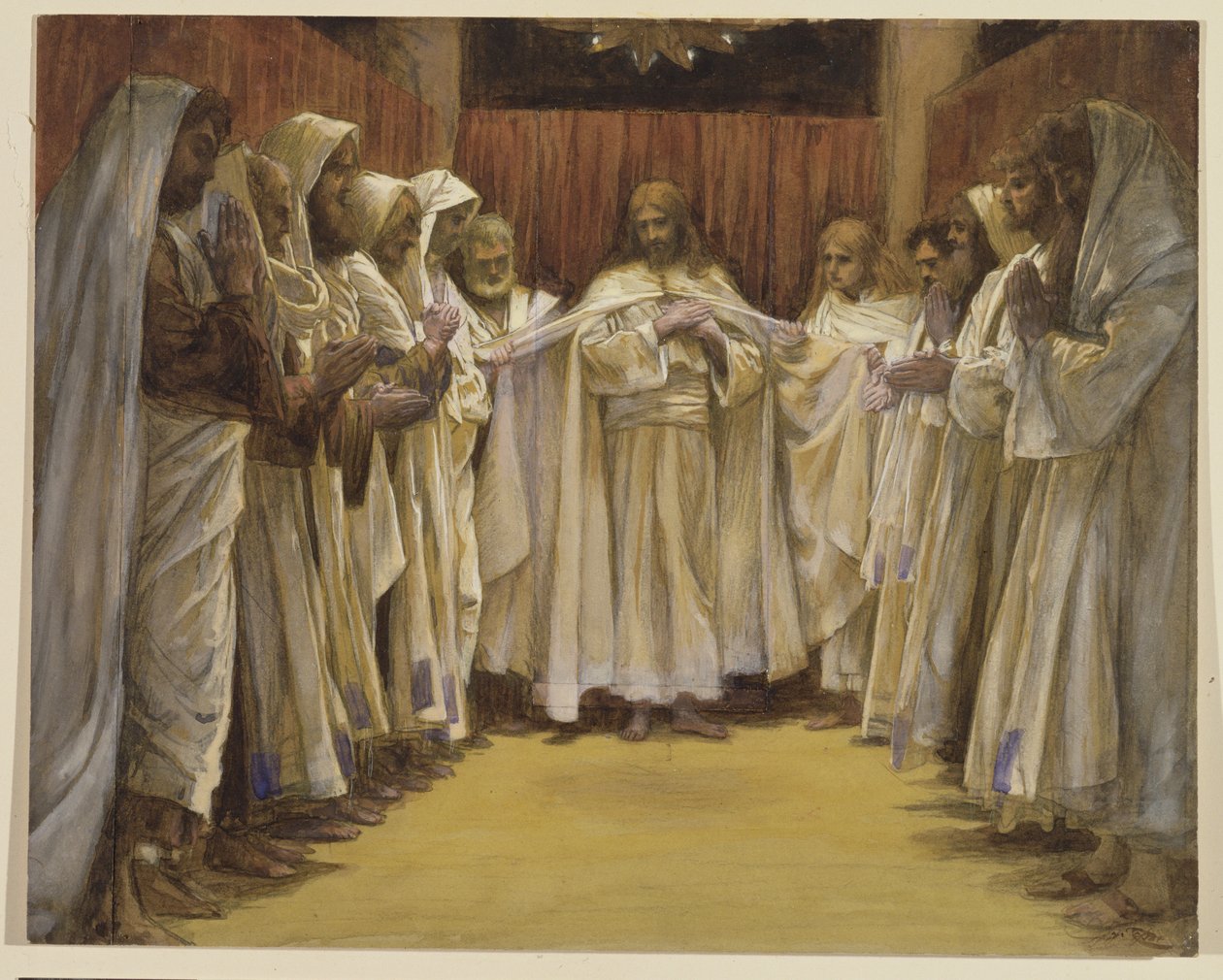 المسيح مع الرسل الاثني عشر ، توضيح لحياة المسيح ، c.1886-96 (الغواش على ورق مقوى) بواسطة جيمس جاك جوزيف تيسو