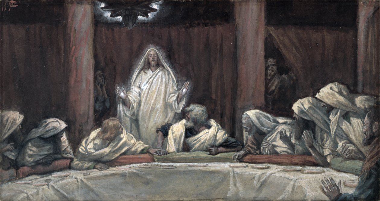ظهر للواحد عشر وهم يجلسون في اللحم ، توضيح من حياة المسيح ، c.1884-96 (مرحاض وغواش على ورق مقوى) بواسطة جيمس جاك جوزيف تيسو