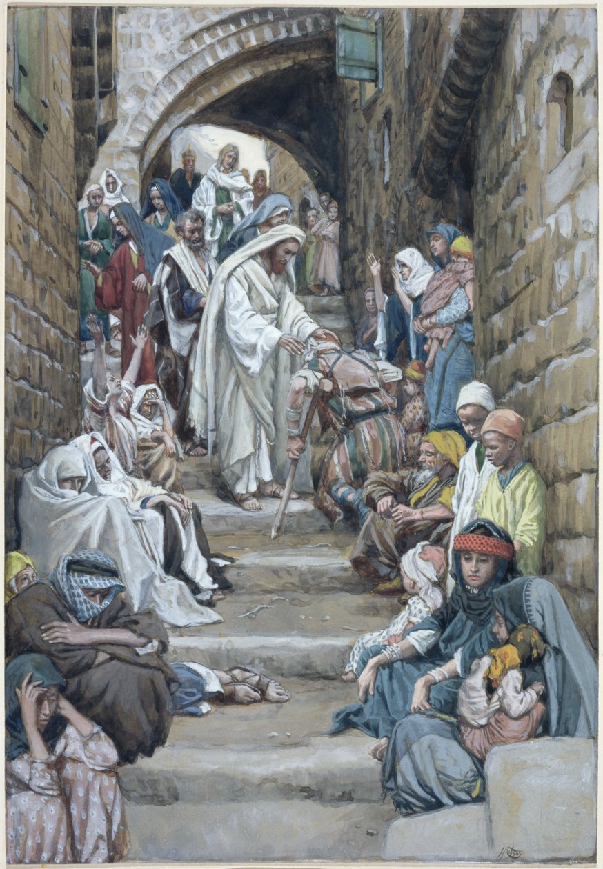 في القرى تم تقديم المرضى له ، توضيح لحياة المسيح ، c.1886-94 (مرحاض وغواش على ورق مقوى) بواسطة جيمس جاك جوزيف تيسو