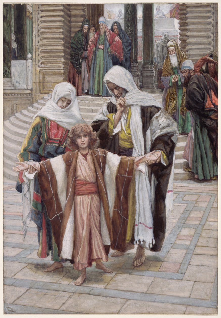 العثور على يسوع في الهيكل ، رسم توضيحي لحياة المسيح ، c.1886-94 (مرحاض وغواش على ورق مقوى) بواسطة جيمس جاك جوزيف تيسو