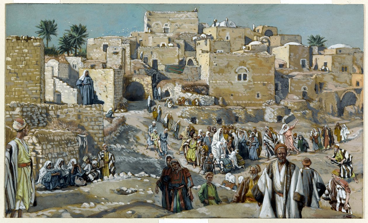 يسوع يمر عبر القرى في طريقه إلى أورشليم ، مثال لحياة المسيح ، c.1884-96 (مرحاض وغواش على ورق مقوى) بواسطة جيمس جاك جوزيف تيسو