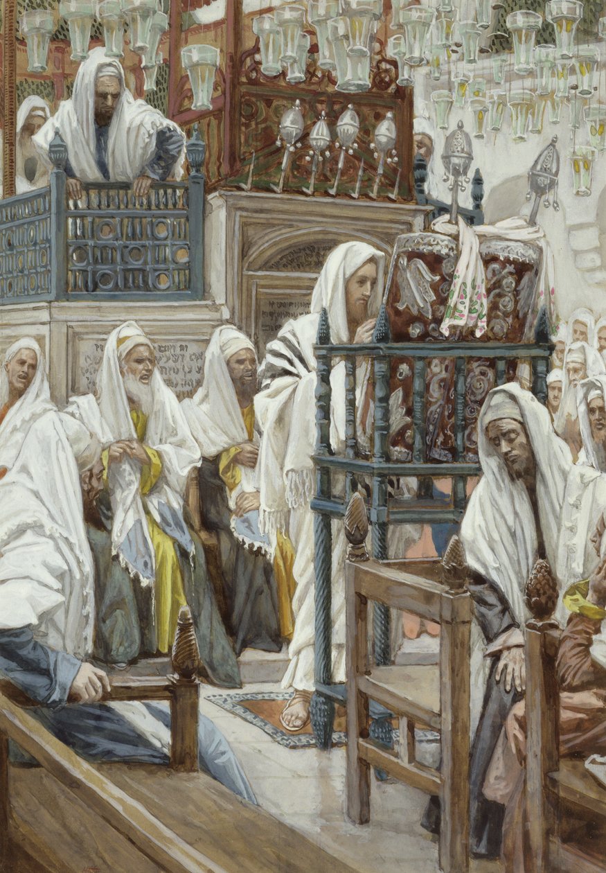 يسوع يسجّل الكتاب في الكنيس ، رسم توضيحي لحياة المسيح ، c.1886-96 (مرحاض على الورق) بواسطة جيمس جاك جوزيف تيسو
