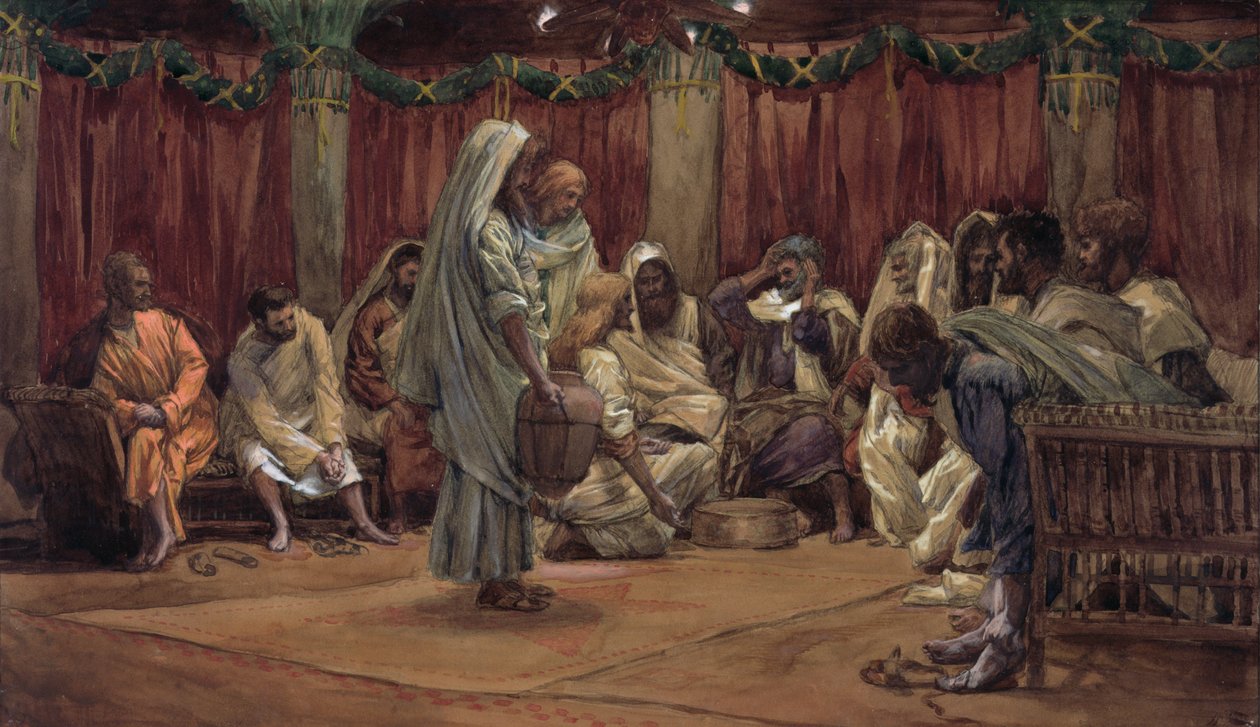 يسوع يغسل أقدام التلاميذ ، توضيح لحياة المسيح ، c.1886-94 (مرحاض وغواش على ورق مقوى) بواسطة جيمس جاك جوزيف تيسو